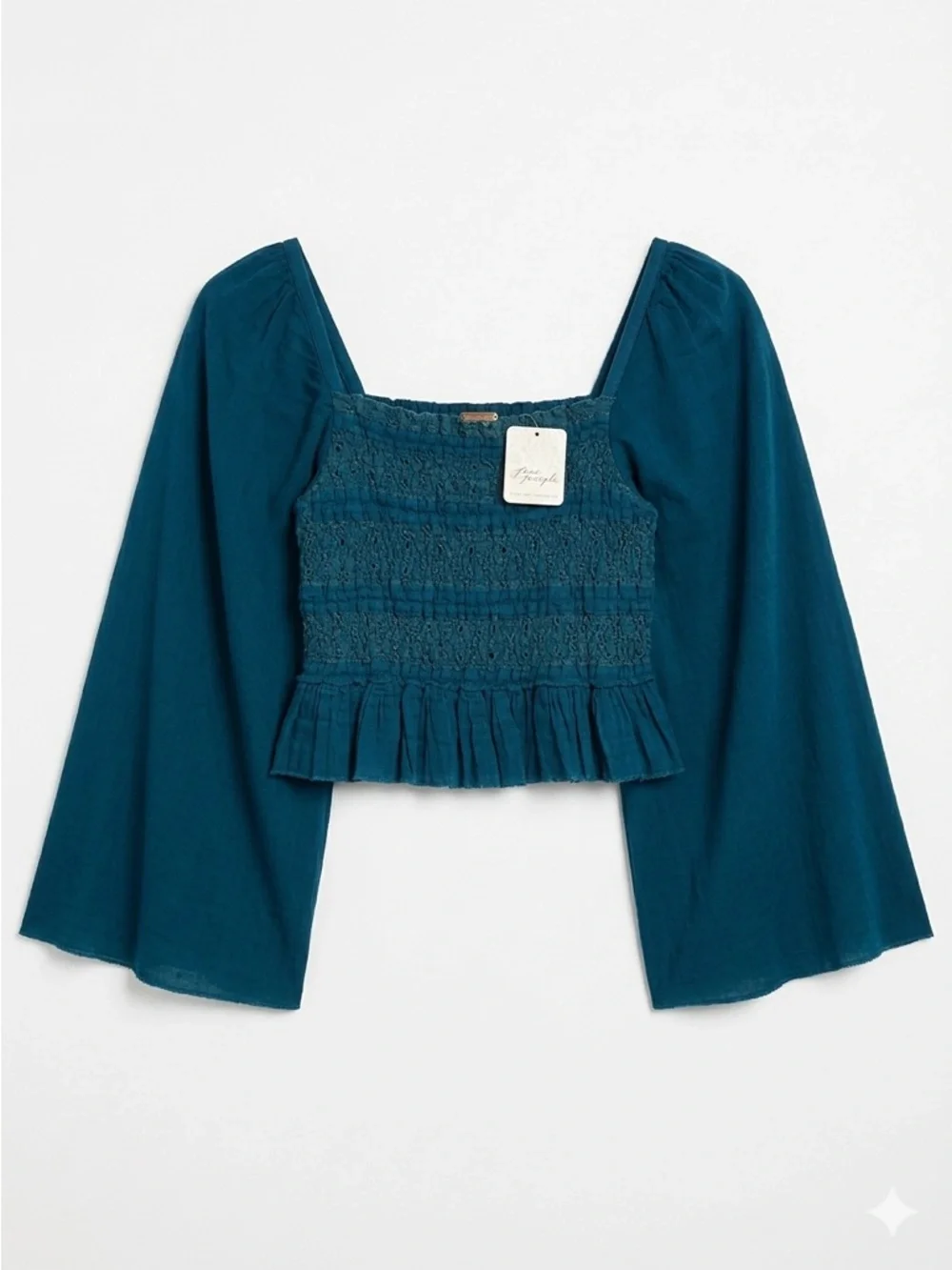 Free People Overboard Smocked Crop Top Bell Sleeve NWT Small